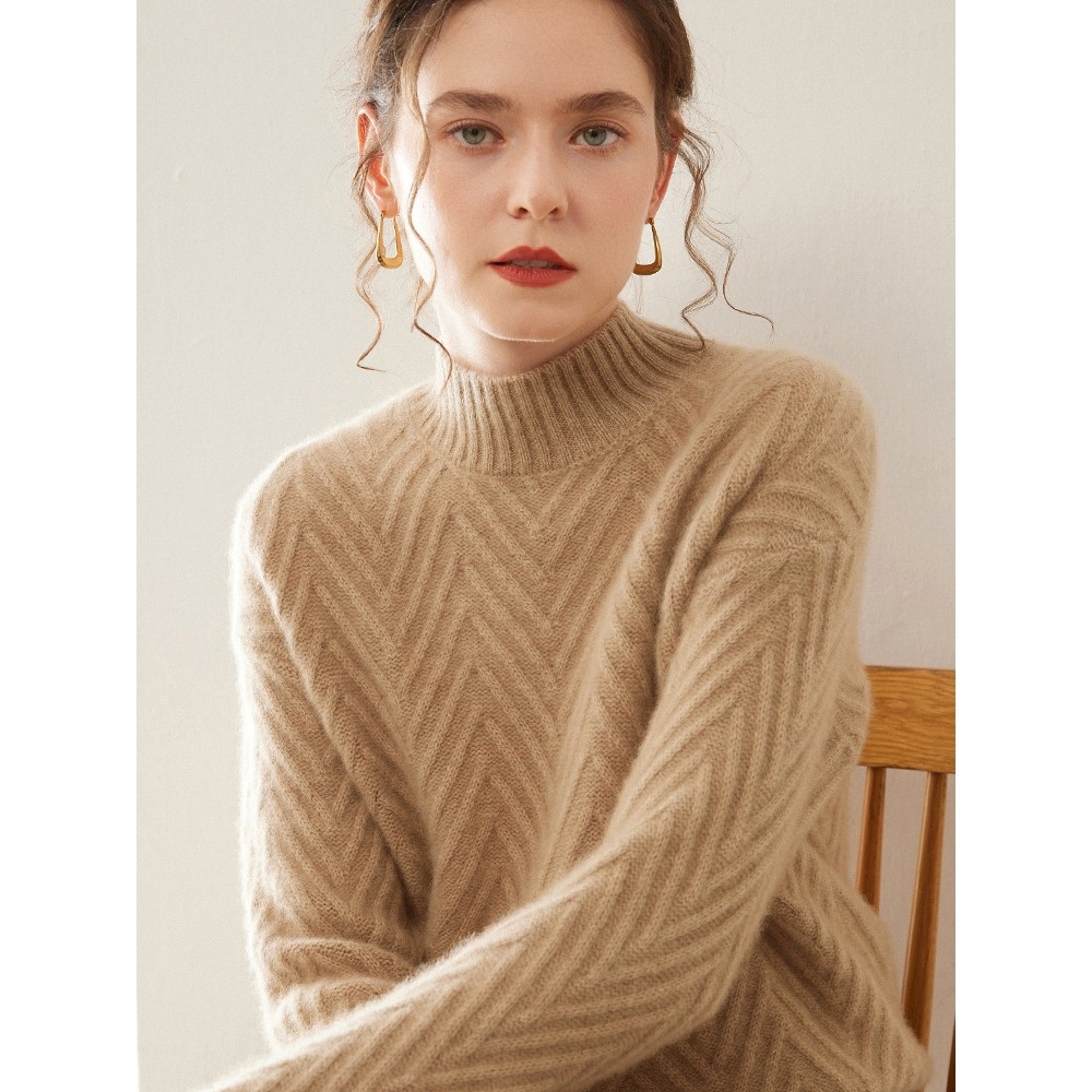 香港潮牌半高领复古羊绒衫长袖提花内搭毛衣女宽松加厚羊毛套头针,女装/女士精品,羊绒衫,淘宝优惠券,粉丝福利购,淘宝优惠卷