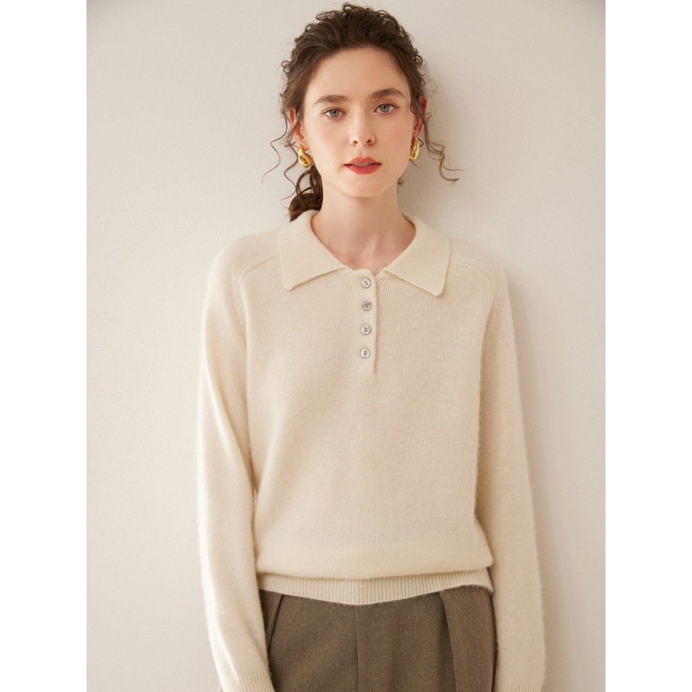 香港潮牌法式气质山羊绒衫2025秋冬女款加厚毛衣套头polo翻领纽扣,女装/女士精品,羊绒衫,淘宝优惠券,粉丝福利购,淘宝优惠卷