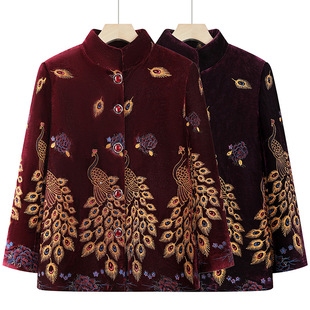 恒源祥奶奶冬装金丝绒外套中老年人女妈妈秋冬外婆加绒加厚太太老