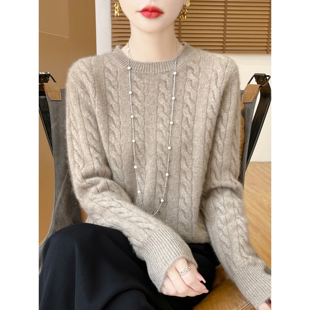 香港潮牌秋冬新款100纯羊毛衫女圆领麻花打底毛衣宽松慵懒加厚羊,女装/女士精品,羊绒衫,淘宝优惠券,粉丝福利购,淘宝优惠卷