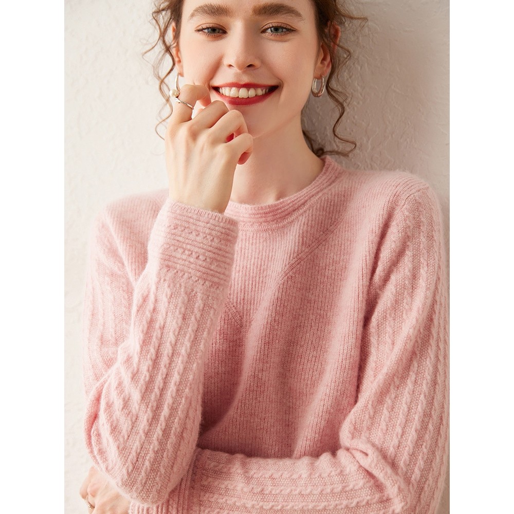 香港潮牌2025秋冬新款双股加厚山羊绒衫女圆领螺纹纽花套头毛衣打,女装/女士精品,羊绒衫,淘宝优惠券,粉丝福利购,淘宝优惠卷