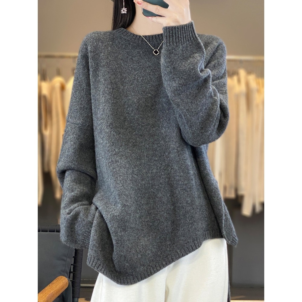 香港潮牌100纯羊毛衫女圆领不规则长袖针织毛衣宽松慵懒风开叉羊,女装/女士精品,羊绒衫,淘宝优惠券,粉丝福利购,淘宝优惠卷
