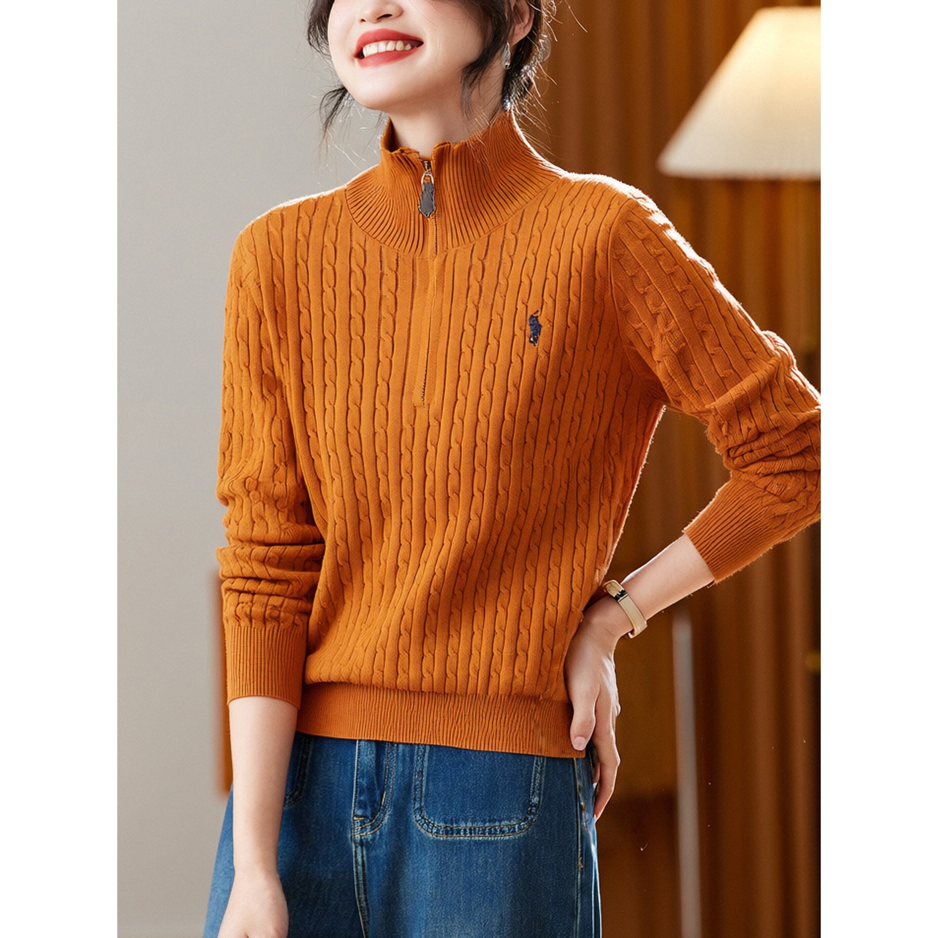 香港潮牌棉茧 半开襟套头毛衣女长袖2025秋冬装新款肯条纹提花针,女装/女士精品,羊绒衫,淘宝优惠券,粉丝福利购,淘宝优惠卷