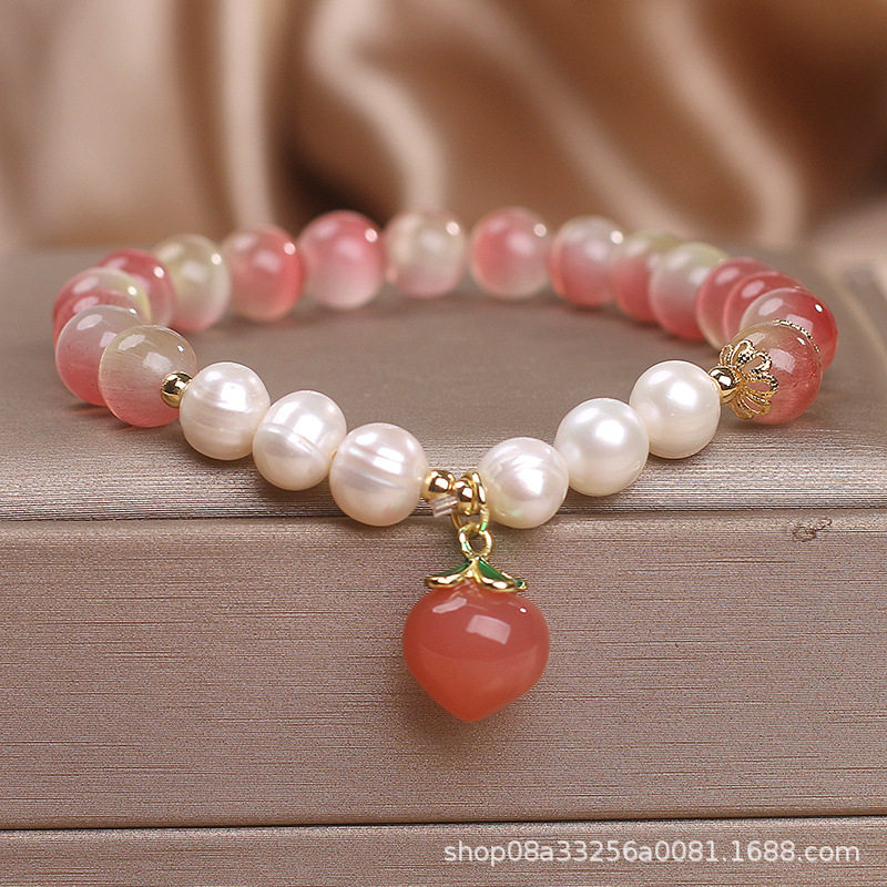 香港潮牌新中式天然玛瑙手链女手环人间水蜜桃珍珠手串送同学闺蜜,饰品/流行首饰/时尚饰品新,手链,淘宝优惠券,粉丝福利购,淘宝优惠卷