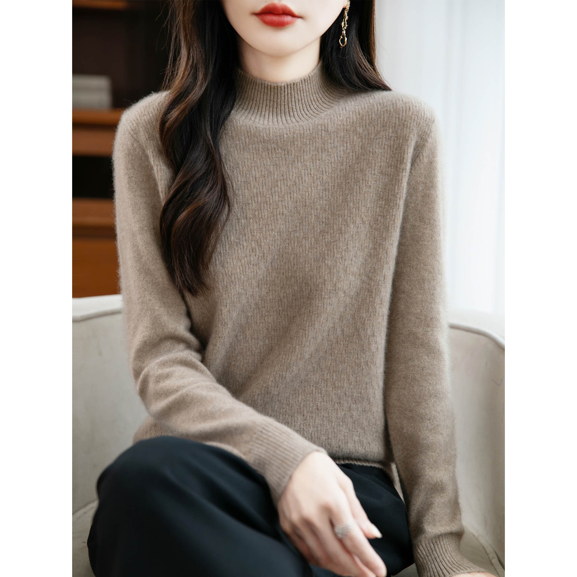 香港潮牌2025秋冬新款半高领套头100纯羊毛衫女宽松内搭针织保暖,女装/女士精品,羊绒衫,淘宝优惠券,粉丝福利购,淘宝优惠卷