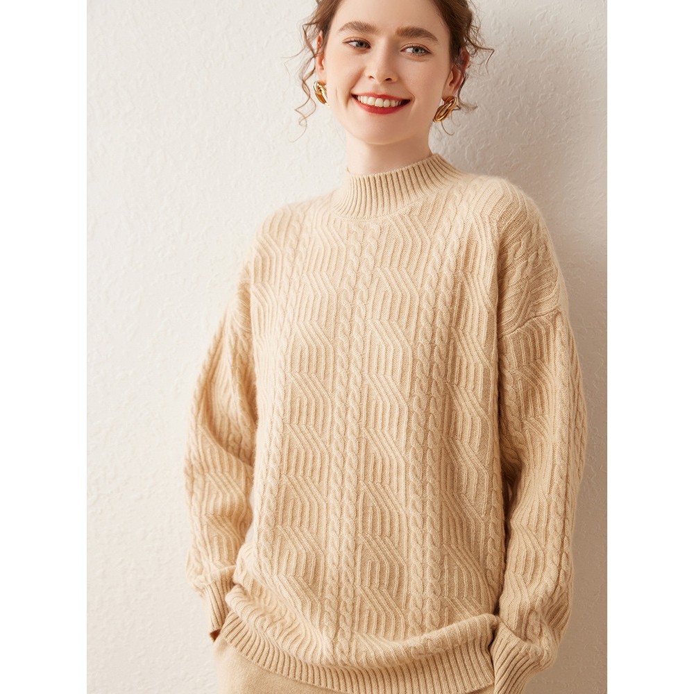 香港潮牌双股加厚半高领扭花羊绒衫女秋冬季新款软糯百搭针织套头,女装/女士精品,羊绒衫,淘宝优惠券,粉丝福利购,淘宝优惠卷