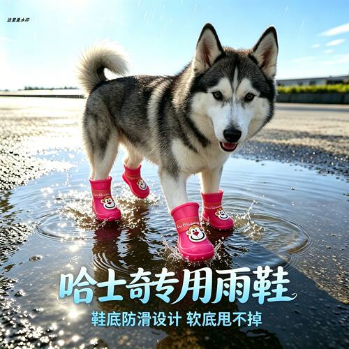 哈士奇专用狗狗雨鞋脚套小狗鞋子外出软底甩不掉夏季透气防滑装备