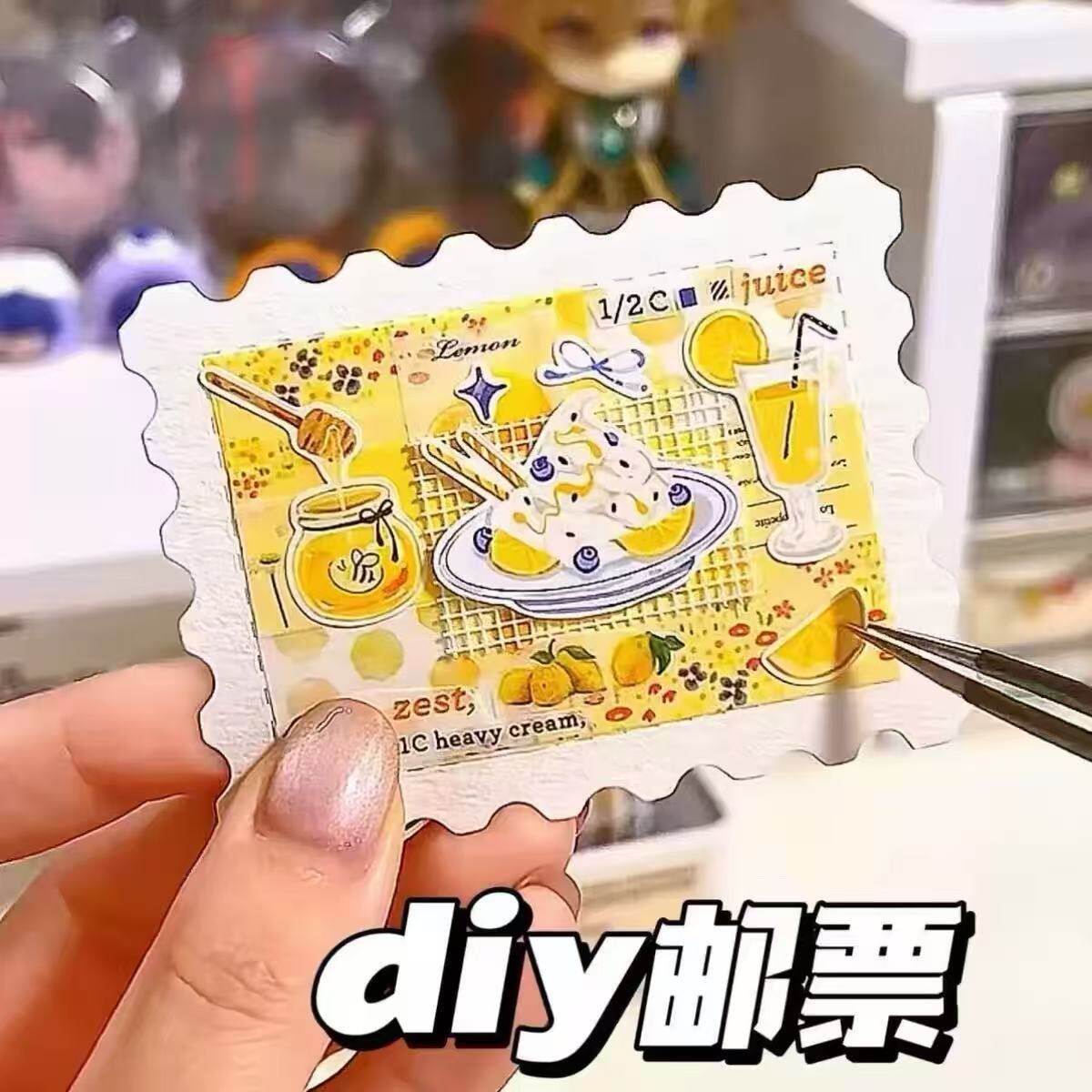 diy空白邮票水彩纸票根手账咕卡贴纸邮票手账画纸明信片卡片书签