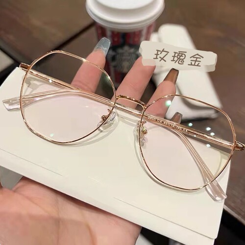 韩系显白金丝奶咖眼镜框女可配近视度数素颜文艺圆框金丝眼睛镜架