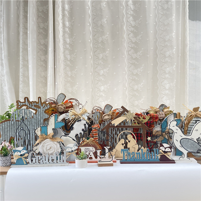 HUAXIA-北欧风铁木结合桌面摆件铁艺木艺仿小动物装饰摆件