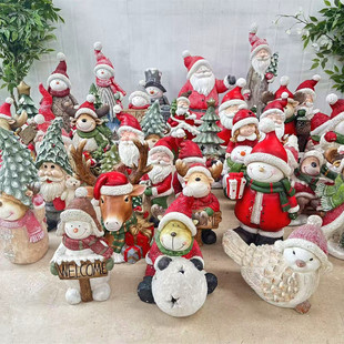 H.X 庭院阳台花园室内圣诞系列氧化镁圣诞老人麋鹿摆件 北欧风格