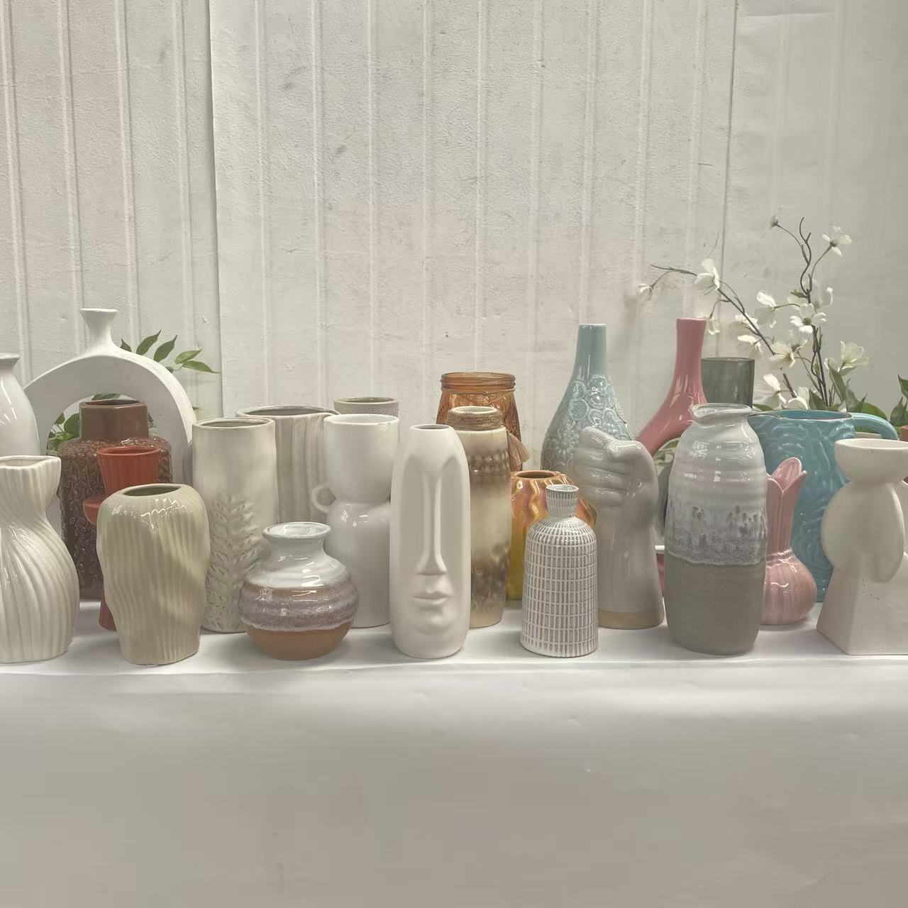 H.X-美式外贸单品玻璃陶瓷花盆花瓶摆件装饰