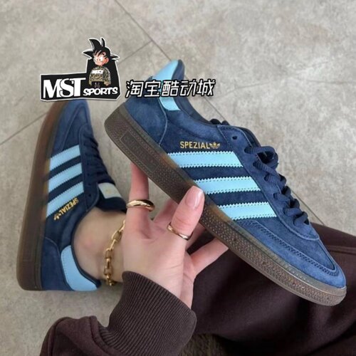 Adidas三叶草男女系带墨蓝德训鞋