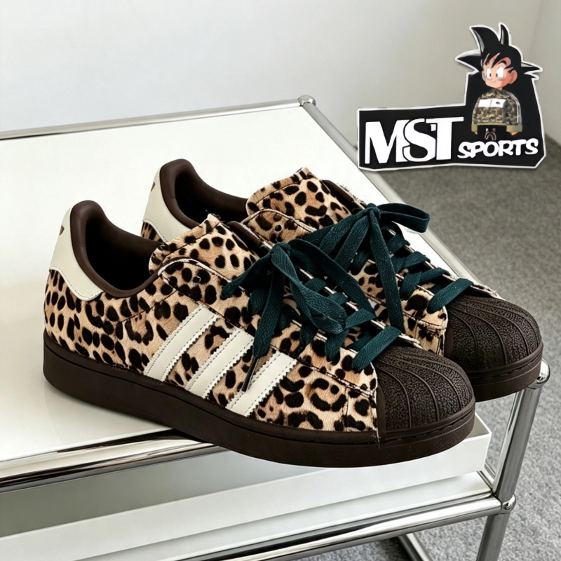 Adidas三叶草豹纹贝壳头板鞋