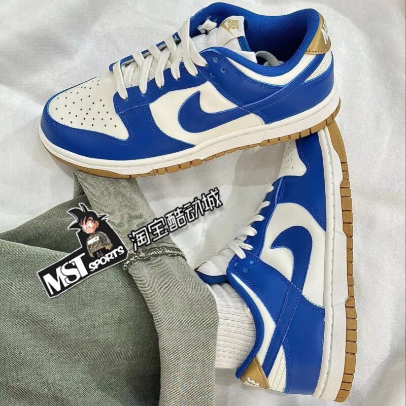 Nike耐克白蓝金DUNK系带低帮板鞋
