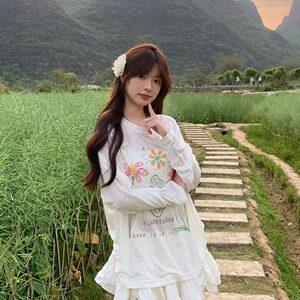 薄款花卉天丝微透夏日轻薄长袖罩衫女慵懒凉感透气防晒网纱T恤春