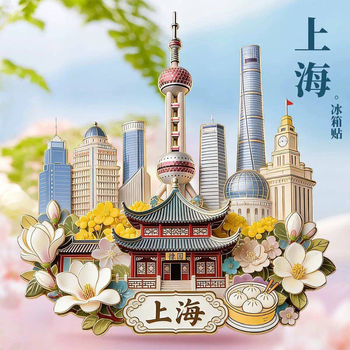 上海文创冰箱贴2026新款金属浮雕磁贴上海旅游纪念品东方明珠礼物