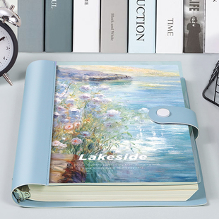A5油画按扣本复古活页记事本彩页高颜值插画手账本随身文艺日记本个性创意精美文艺学生用笔记本子女生手帐本