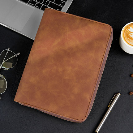 记事本便捷收纳a5多功能活页拉链包商务经理夹办公包房产资料册B5复古旅行记录本加厚学生笔记本可定制logo