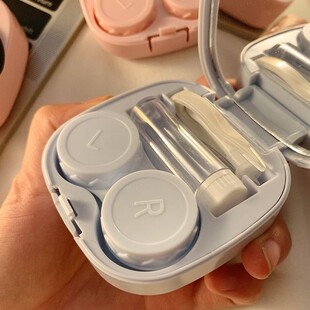 ins马卡龙隐形眼镜收纳盒简约便携伴侣盒护理一体式美瞳盒带镜子