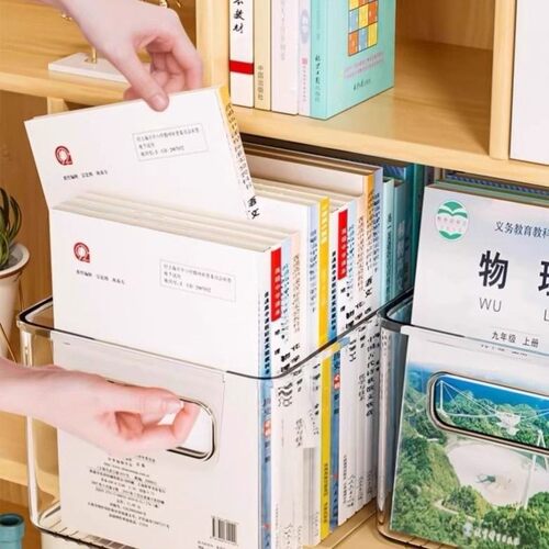 桌面收纳盒亚克力透明置物架宿舍书桌文具书本办公室文件整理箱fh