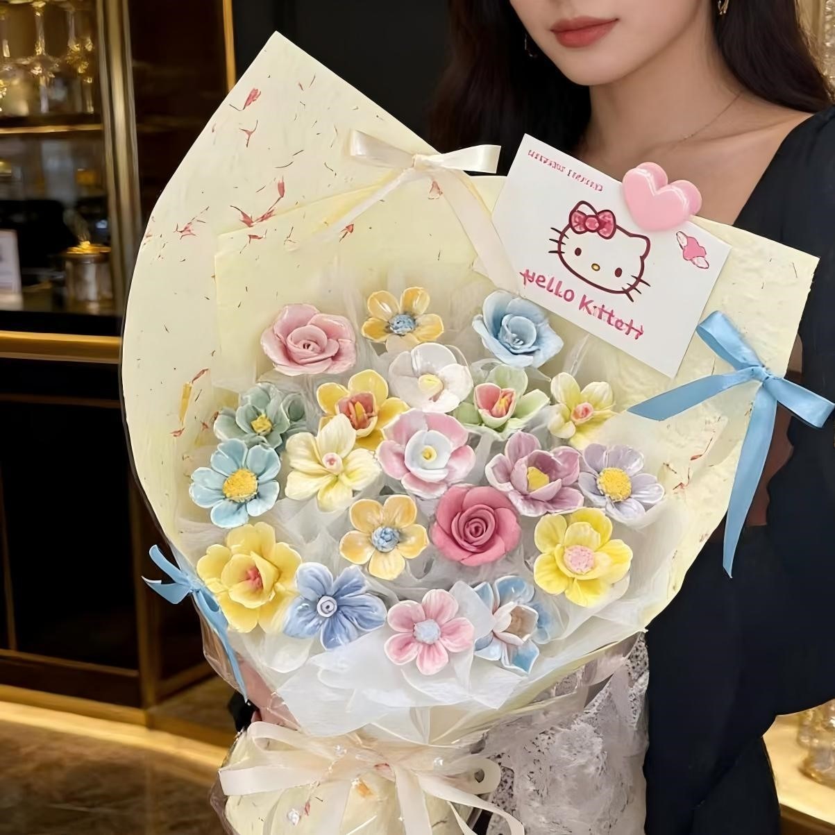 陶瓷花束永生花手捧花毕业小花束仿真花毕业礼物520送女朋友礼物