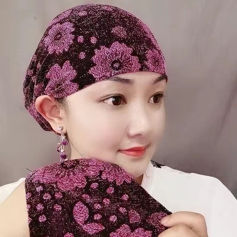 女士新款四季印花帽子薄款白发小