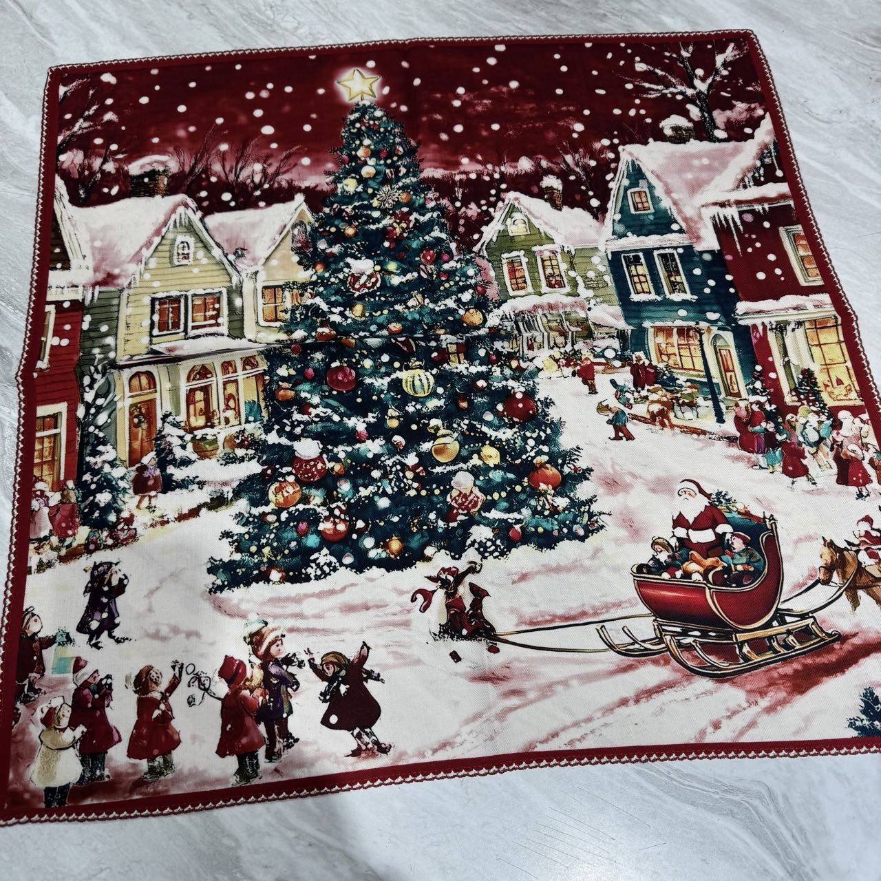 【圣诞树】雪夜氛围感真丝羊毛双面同色花边65方巾围巾秋冬新款