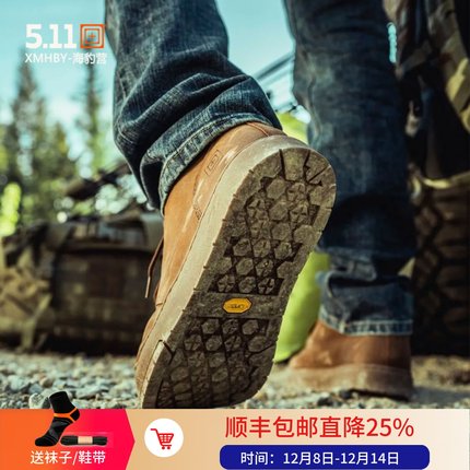 美国5.11沙漠短靴511马丁工装靴 V大底中帮耐磨男休闲皮鞋 12500