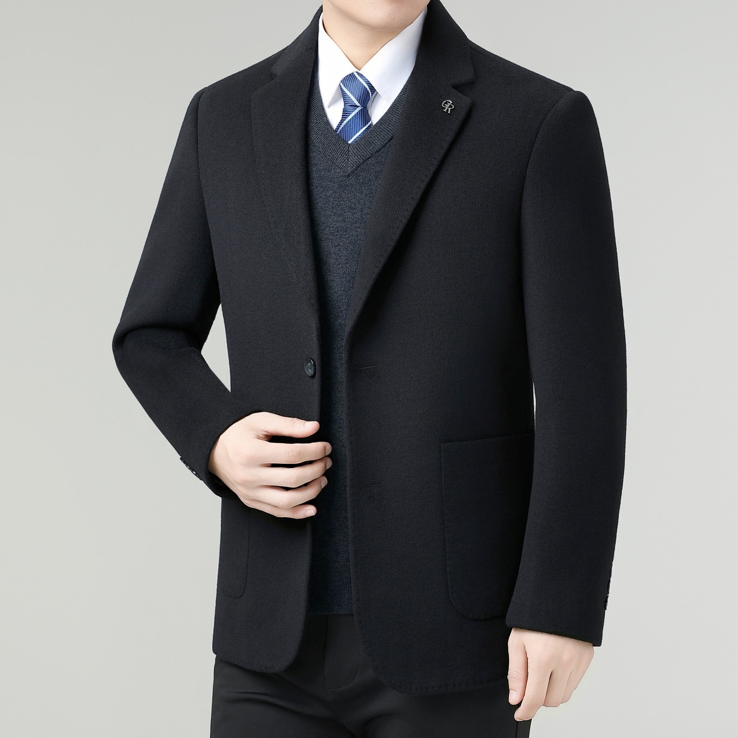 恒源祥官方正品男士双面呢羊毛大衣秋冬保暖可卸内胆白鸭绒中年爸