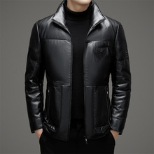 恒源祥官方正品冬季海宁真皮皮衣男中年休闲立领皮羽绒服皮夹克外