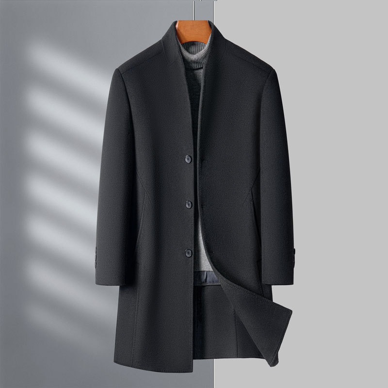 恒源祥官方正品羊毛大衣男中长款立领双面羊毛呢子风衣中年冬季加