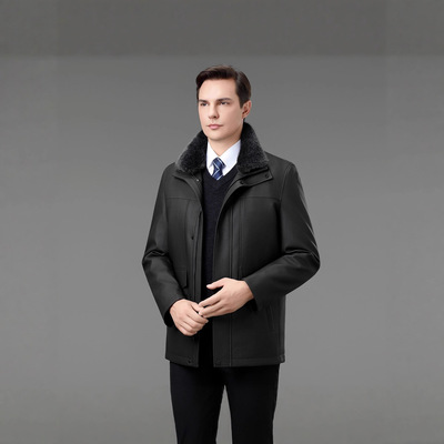 恒源祥官方正品海宁皮草派克服皮衣男夹克加绒内胆可脱卸皮毛一体