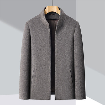 恒源祥官方正品双面羊毛大衣男中年冬季羊毛呢子立领外套爸爸装拆
