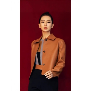 女士皮衣外套女短款 恒源祥官方正品 新款 2025春秋季 气 明星戚薇同款