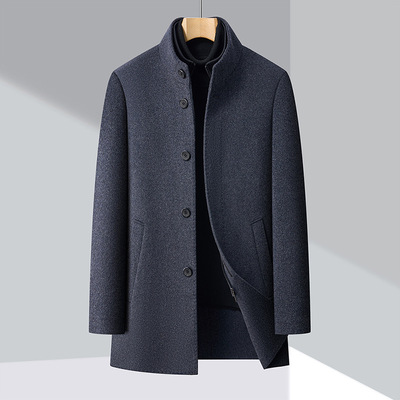 恒源祥官方正品男士双面羊毛大衣中年中长款羊毛呢子外套立领爸爸