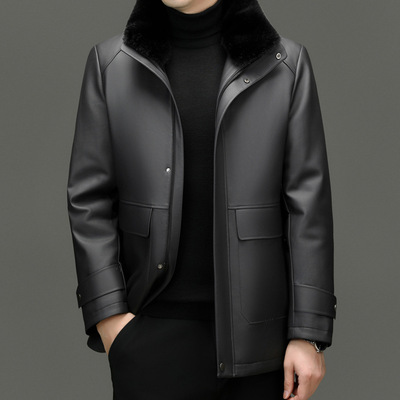 恒源祥官方正品海宁皮衣男士加厚可拆卸獭兔毛内胆外套中年爸爸装