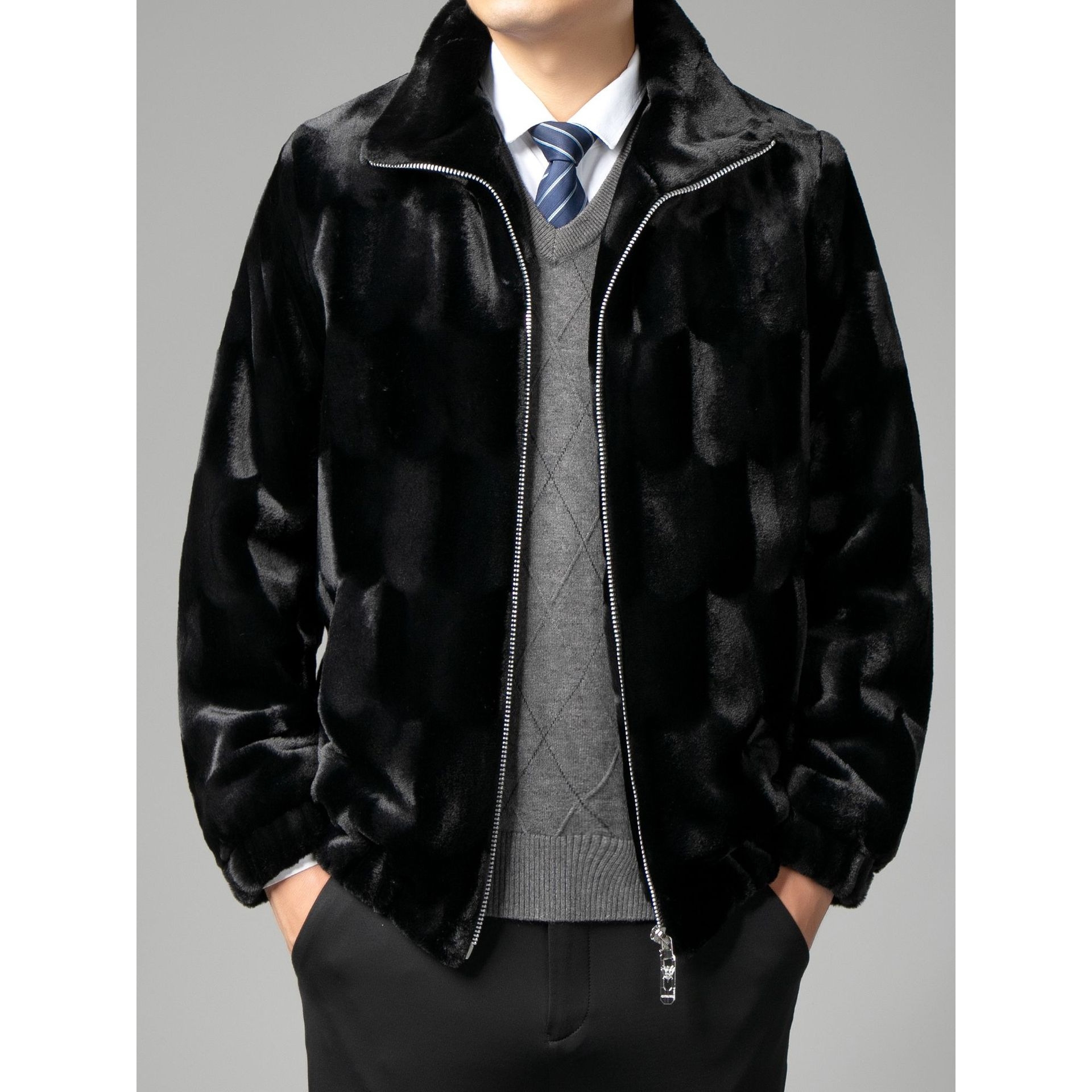 恒源祥官方正品海宁皮草水貂绒外套男潮流貂皮大衣2024冬季加厚翻