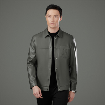 恒源祥官方正品秋冬海宁皮衣男商务男士翻领夹克外套机车皮衣休闲