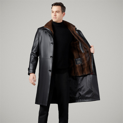 恒源祥官方正品新款海宁皮衣男士长款皮衣商务休闲脱卸内胆翻领过