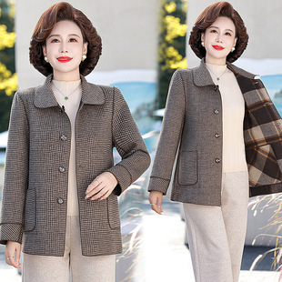 宽松大码 恒源祥官方正品 毛呢外套中年妈妈装 格子春装 夹 中老年女装