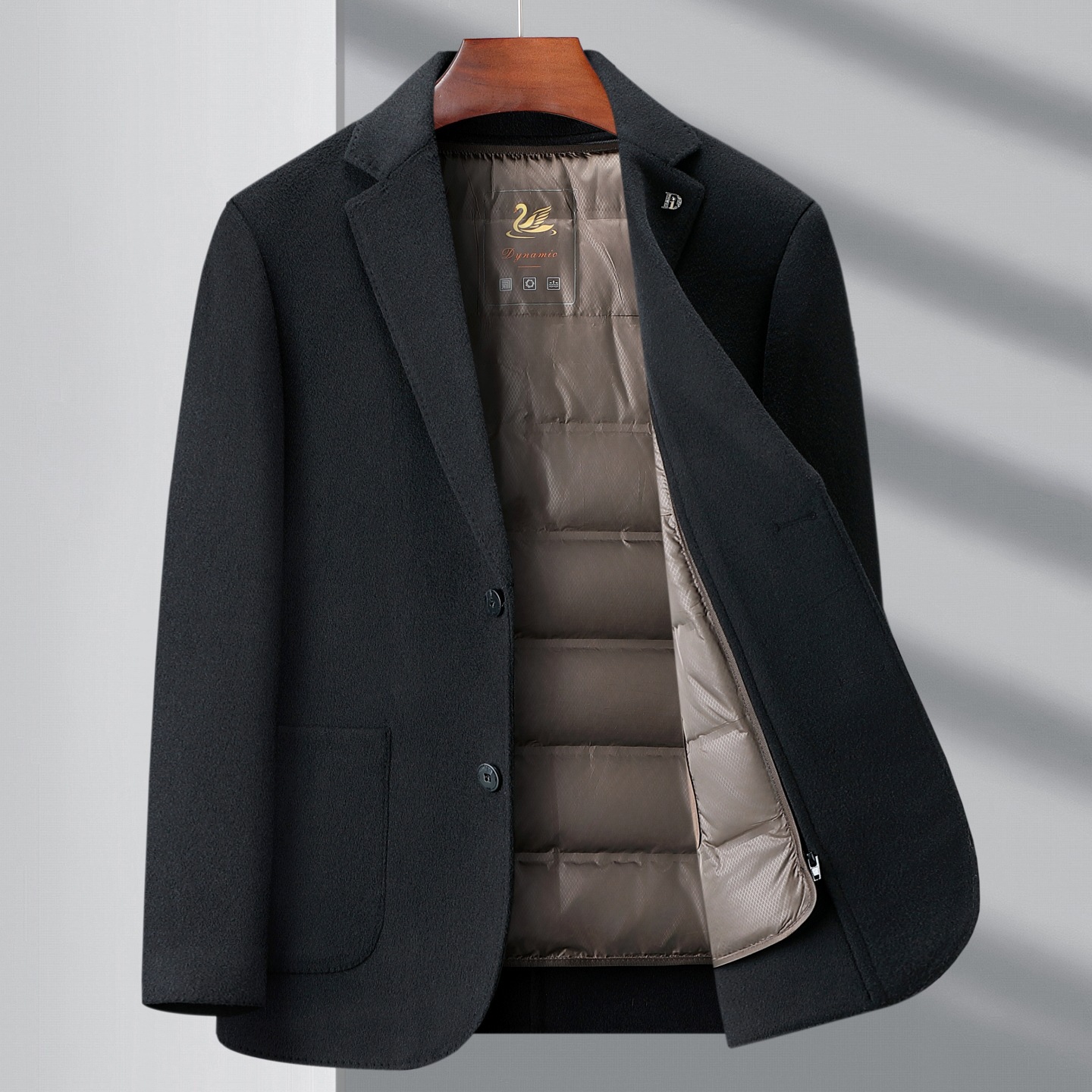 恒源祥官方正品秋冬新款品牌男式羊毛大衣可脱羽绒内胆外套男士西