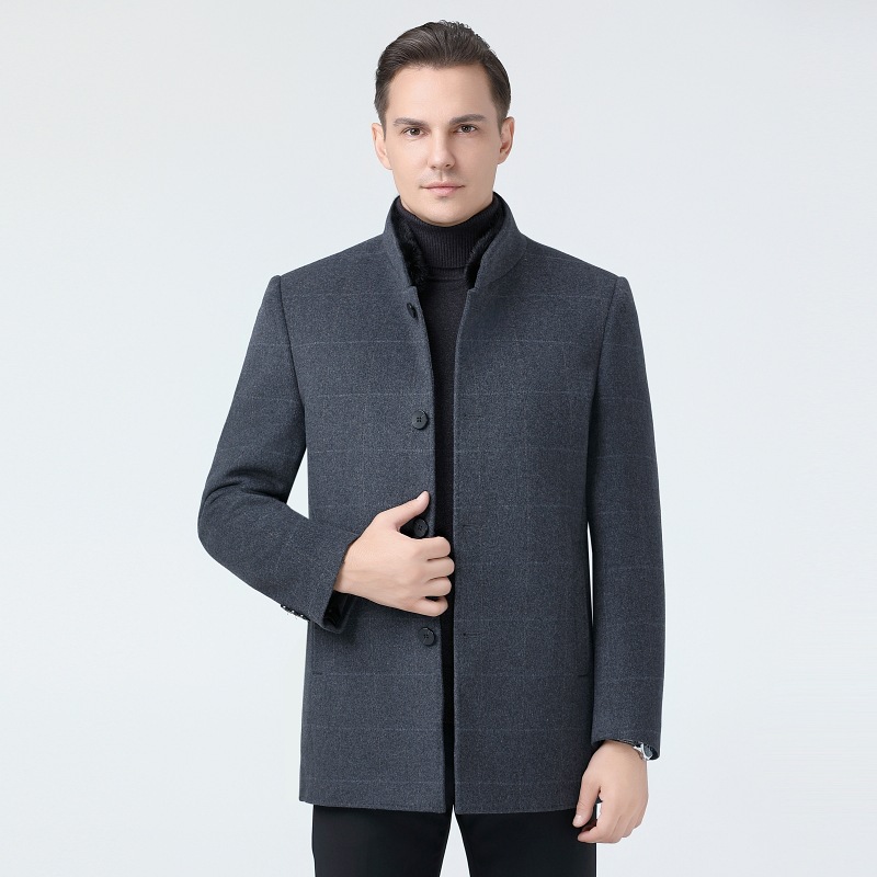 恒源祥官方正品中年立领羊毛大衣男中长款冬季加厚羽绒可拆卸内胆
