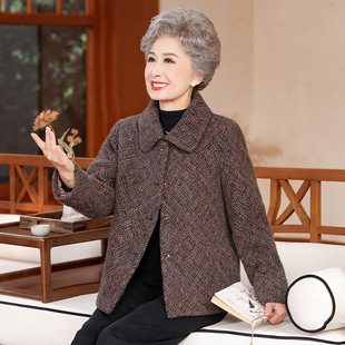洋 加棉加厚翻领毛呢外套中老年女冬装 恒源祥官方正品 中年妈妈冬装