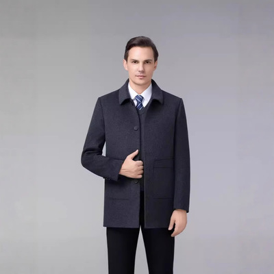 恒源祥官方正品男士爸爸装秋冬双面羊毛大衣男羊毛外套中年大码翻