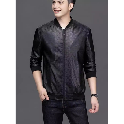 恒源祥官方正品海宁男士皮衣男装时尚春秋季GD印花仿真皮休闲潮流