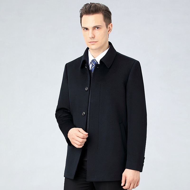 恒源祥官方正品羊毛大衣男2023冬季保暖翻领中老年爸爸短款外套休