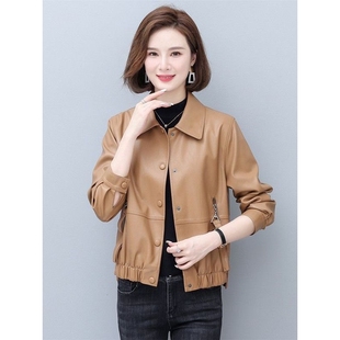 短款 女装 皮衣女外套春秋季 新款 气质 恒源祥官方正品 小个子时尚 大码