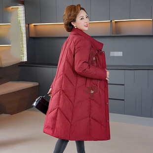 长款 恒源祥官方正品 棉袄中年女冬季 羽绒服中老年时尚 90白 妈妈冬装