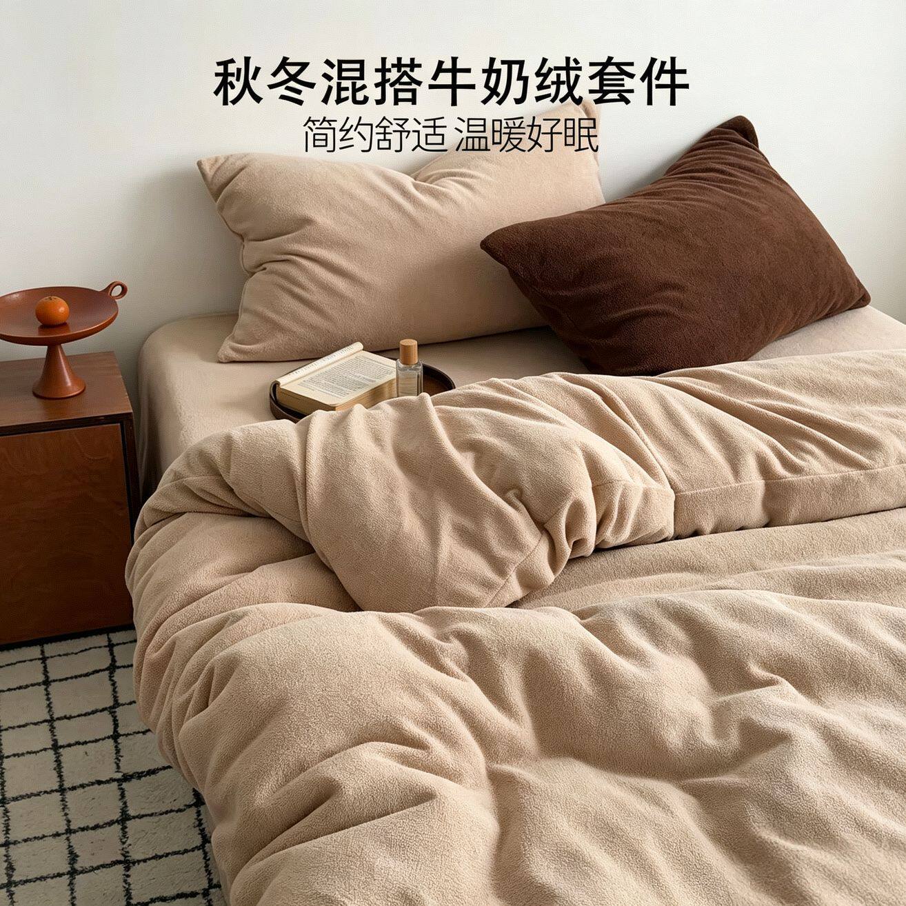 半弦月加绒四件套冬季加厚牛奶绒被罩毛绒床单被套学生宿舍床上三